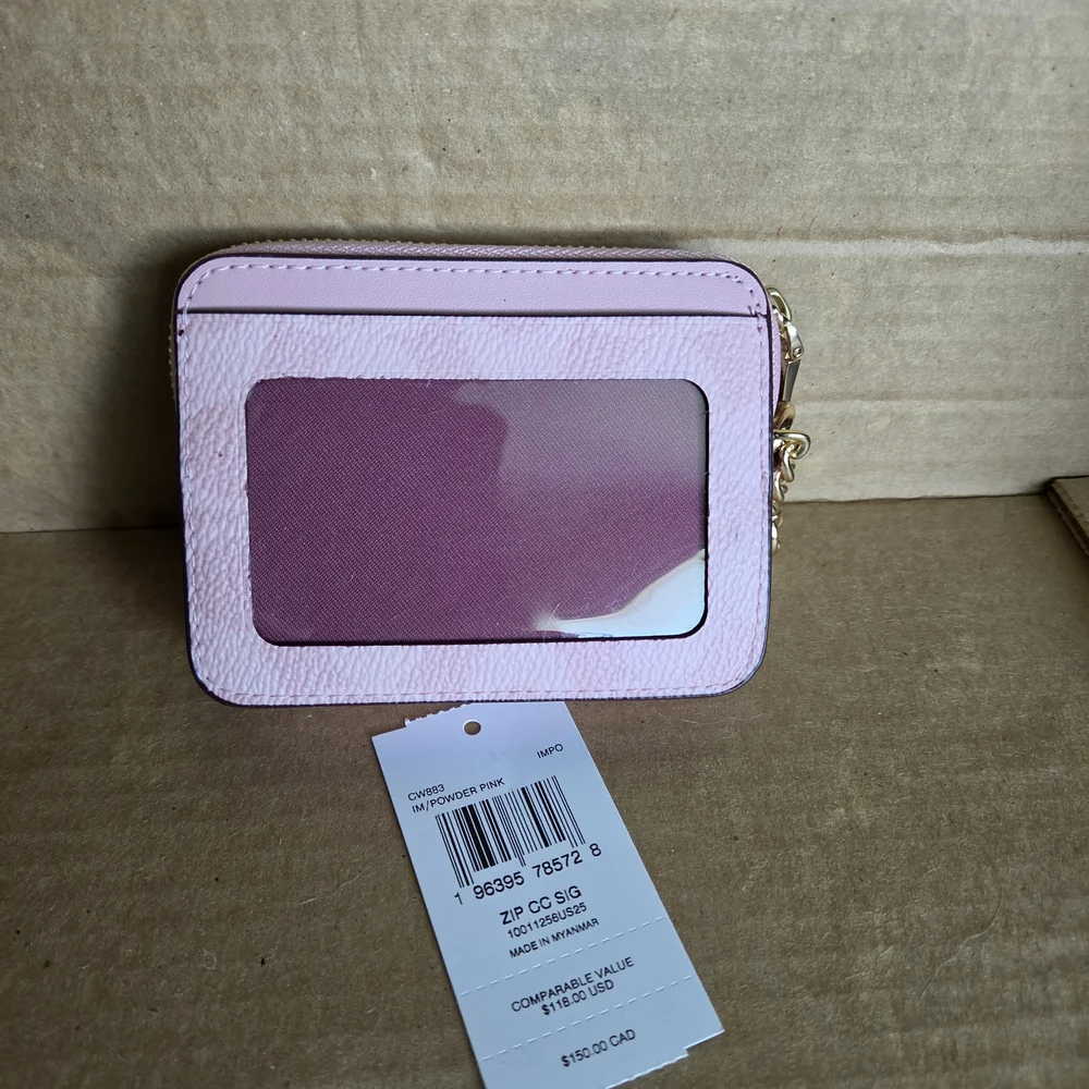 Coach Powder Pink Zip Card Case with Chain Wallet - Picture 6 of 8